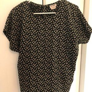 Vintage Patterned Black & White Short Sleeve Blouse Sz M